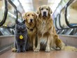 © wudu_8 - In a bustling metro station a Golden retriever and blue Maine Coon help guide passengers