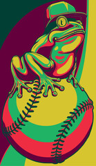 Poster - vector illustration of frog on baseball ball.