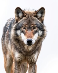  the Gray Wolf, portrait view, white copy space on right Isolated on white background