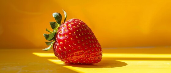 Wall Mural - Vibrant Strawberry on Yellow Background: Fresh and Juicy Summer Fruit, Copy Space