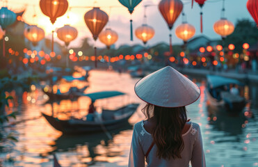 Wall Mural - The most beautiful city in Vietnam, Hoi An, is the best place to experience the beauty of lanterns and traditional during the Valentine's Day season