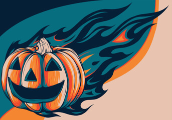 Wall Mural - vector illustration halloween pumpkin with fire on white background