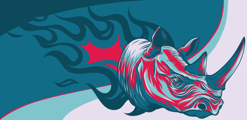 Wall Mural - vector illustration of rhino head fire logo