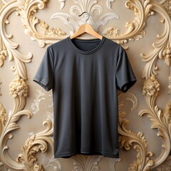 Wall Mural - black t-shirt mockup in classic wall background