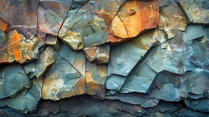 Wall Mural - An abstract scene of glacial rocks, highlighting the grooved and polished textures shaped by glaciers, rich earthy hues, high contrast, hd quality, soft glow, detailed and dynamic --ar 16:9 --v 6.