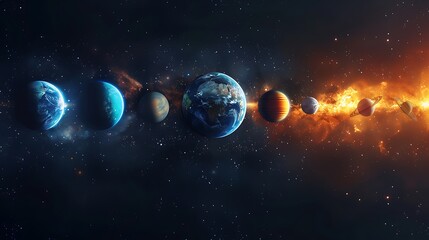Poster - Planetary Alignment background, Several planets lined up in a row, abstract clean minimalist background graphics, UHD