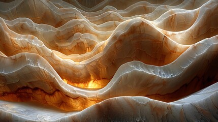 Wall Mural - An abstract scene of sandstone erosion, highlighting the layered and sculpted textures formed by wind and water, rich earthy hues, high contrast, hd quality, soft glow, mesmerizing.