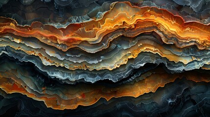 Wall Mural - An abstract scene of sedimentary rock layers, showcasing stratified colors and intricate patterns, rich earthy hues, dynamic and detailed textures formed over centuries, high contrast.