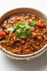 Wall Mural - Top view of curry from India, isolated on white background