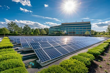 Wall Mural - Professional Photography of solar panels installed on the office building, harnessing renewable energy to power operati, Generative AI