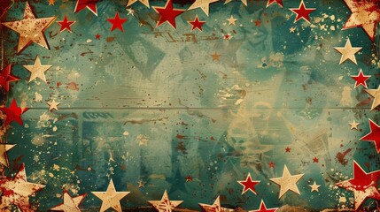 Wall Mural - Vintage grunge background with red and gold stars border.  Perfect for patriotic or celebratory designs.