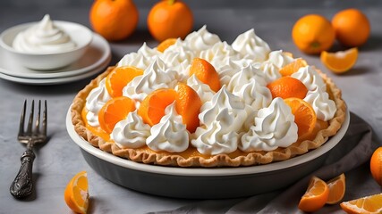 Wall Mural - Tangerine Pie With Whipped Cream and Oranges