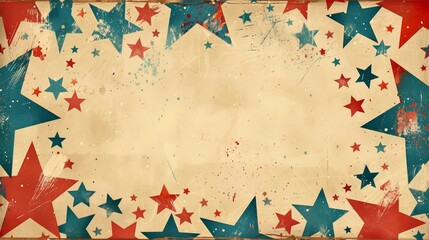 Wall Mural - Vintage patriotic background with red and blue stars on aged textured paper. Perfect for celebrations and festive occasions.