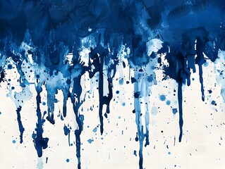 Energetic captivating Blue watercolor paint strokes and drips on soft textured paper with a hand drawn illustrative flair  Expressive watercolor painting for versatile design elements