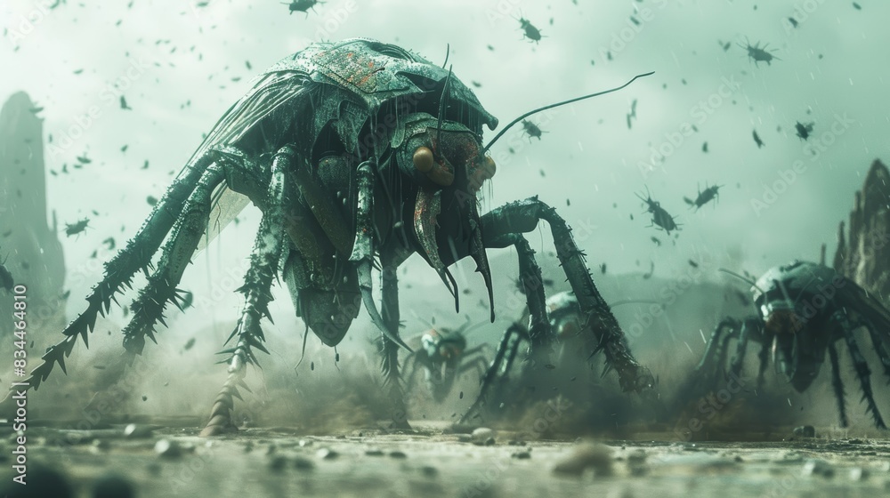 Giant alien insects invade a dystopian world, causing destruction and ...