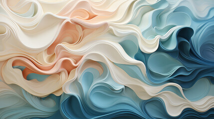 Wall Mural - Gentle moving patterns, serene hues, fluid dynamics, soothing atmosphere, high-resolution