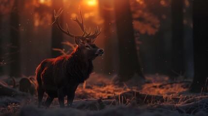 Red deer stag light dawn concept