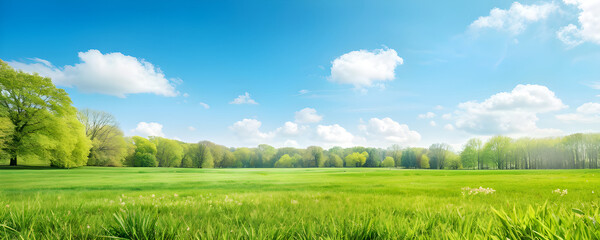 Wall Mural - beautiful blurred background image of spring nature with a neatly trimmed lawn surrounded by trees a