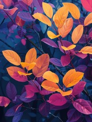 Wall Mural - neon leaves and flowers