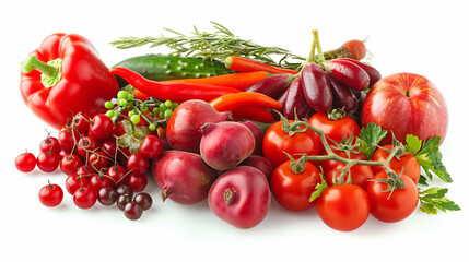 Red vegetables and fruits front view