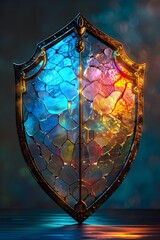 Poster - Mesmerizing Prismatic Glass Shield in Cinematic Surreal Atmosphere