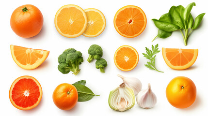 Wall Mural - Orange vegetables and fruits top view