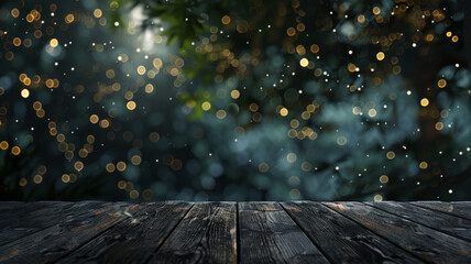 Canvas Print - Empty of dark wooden table in front of abstract blur