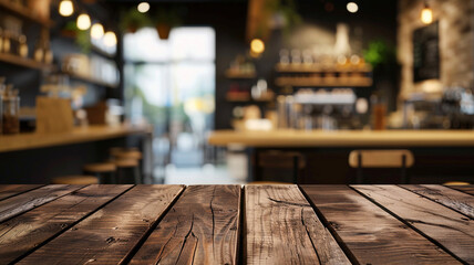 Wall Mural - Empty wood table with blur interior coffee shop