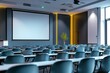 © antusher - modern and sophisticated conference room with rows of empty chairs, a projector screen at the front