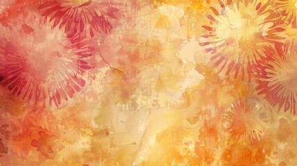 A closeup of a vibrant tie dye background with colorful circles resembling petals of an orange flower. The art paint creates a beautiful plant pattern AIG50