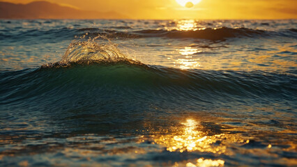 Golden sun path across rippling ocean at sunset sparkling water drops divine spiritual journey symbolic