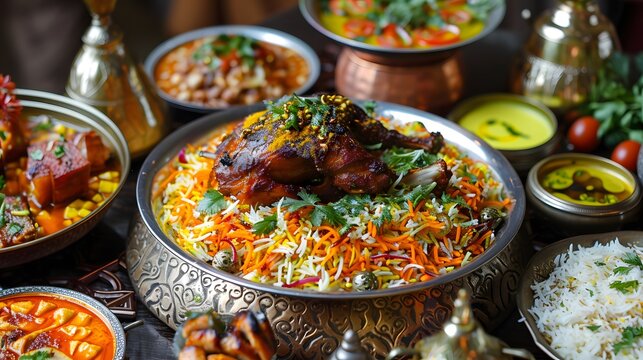 
traditional Arab dishes that are well-known, such as biryani, mansaf, and kabsa