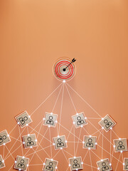 Wall Mural - red dartboard and black arrow connection linkage with human icon for customer focus target group and