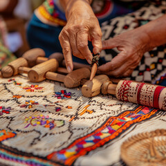 Wall Mural - A close-up shot of traditional crafts being made at a local cultural festival