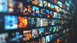 © jex - Abstract dynamic background of digital screens displaying news and media, symbolizing growth in online video and streaming services. Ideal for illustrating technology, media, or advertising concepts.