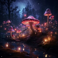 Poster - ney year mushroom scene, with lights