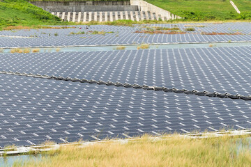 Canvas Print - View of the floating Solar power system on the flood detention basin in Kaohsiung, Taiwan.