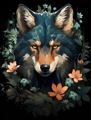 Wall Mural - Charming and Powerful Wolf T-Shirt Design on Black Background