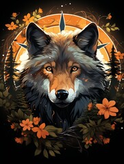 Wall Mural - Stunning and Alluring Wolf T-Shirt Design with Black Background