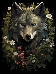 Wall Mural - Wolf on Black Background