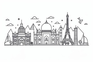 Minimalist line art of famous landmarks, perfect for travel-related designs.