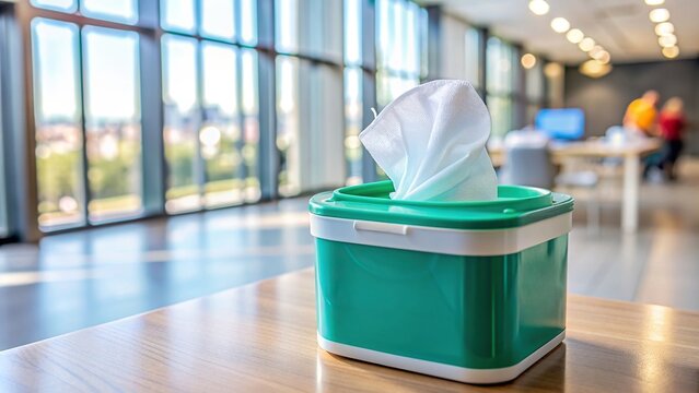 medicated wipes container on display for surface cleansing & disinfection , disinfectant wipes, sani