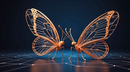 Wall Mural - Abstract butterfly illustration using a digital wireframe polygon technique with lines and points