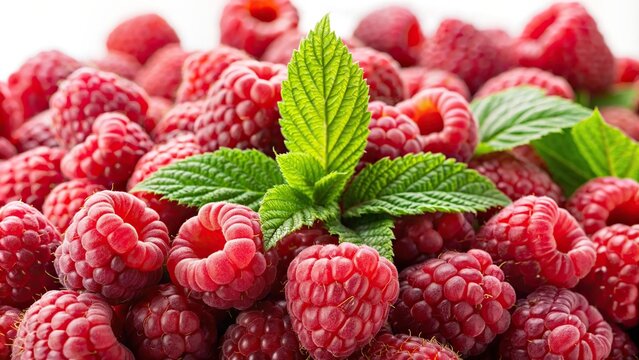 Fresh raspberries, isolated on background, Raspberries, fruit, red, sweet, healthy, organic, natural, vibrant, juicy, snack, dessert, berry, juicy, delicious, antioxidant, vitamin C