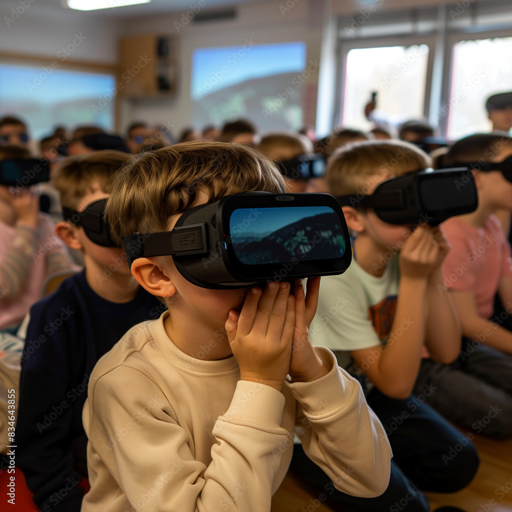 students using VR headsets in a classroom to explore historical events ...