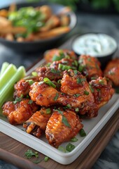 Wall Mural - Buffalo Wings - Spicy buffalo wings with a side of celery and blue cheese dressing.