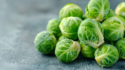  A gray table holds two piles of green Brussels sprouts