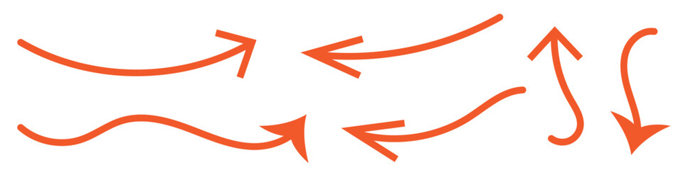 Wall Mural - straight long arrow, left thin line, orange cursor, horizontal element, thick pointer vector icon is