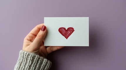 Wall Mural -  A hand holding a small white card with a red heart drawn on it