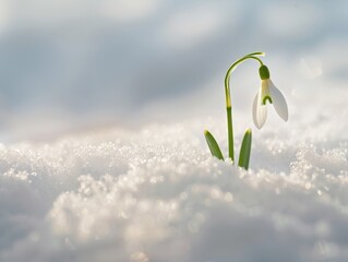 Sticker - Delicate snowdrop flower blooming in the snow